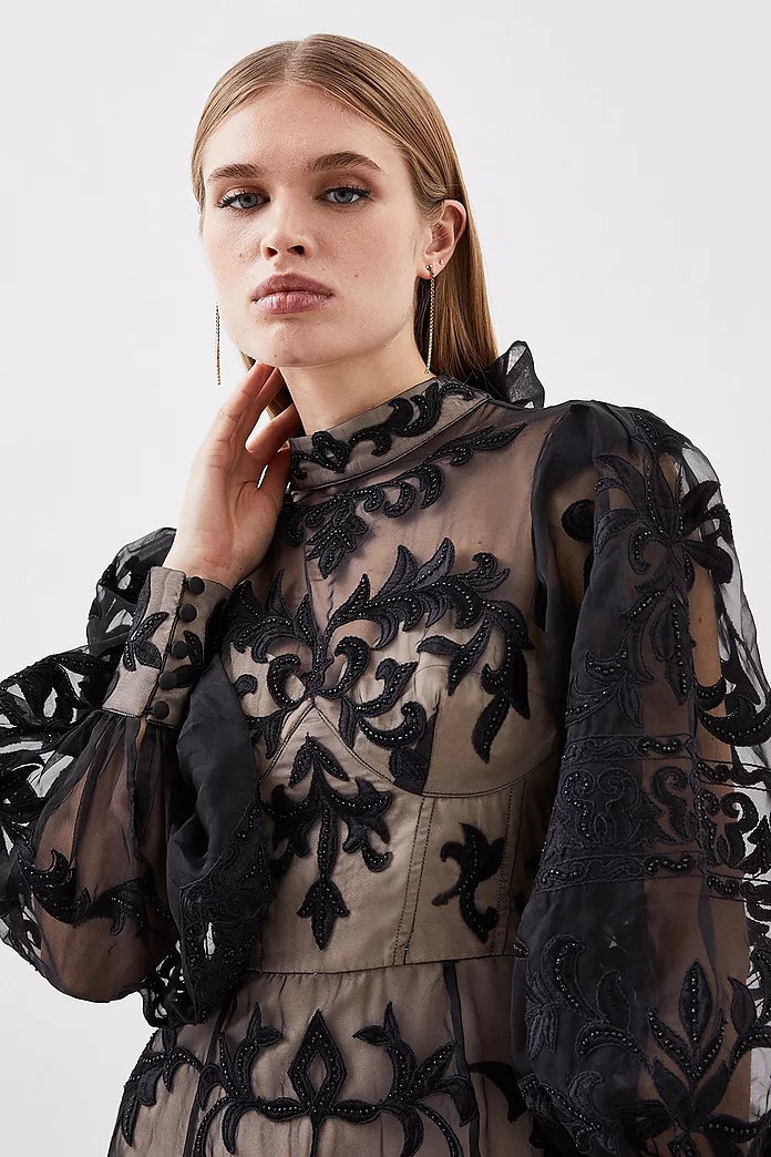 Baroque Applique Woven Midi Dress | Karen Millen Baroque Applique Woven Midi Dress | Karen Millen