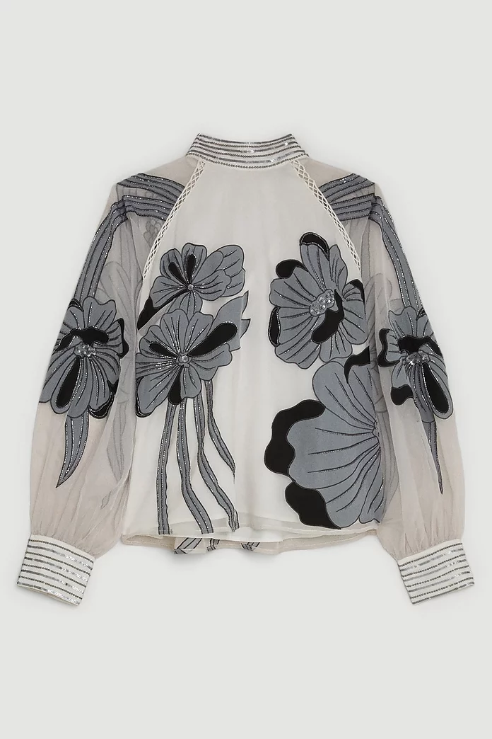 Plus Size Applique Organdie Floral Graphic Woven Top | Karen Plus Size Applique Organdie Floral Graphic Woven Top | Karen
