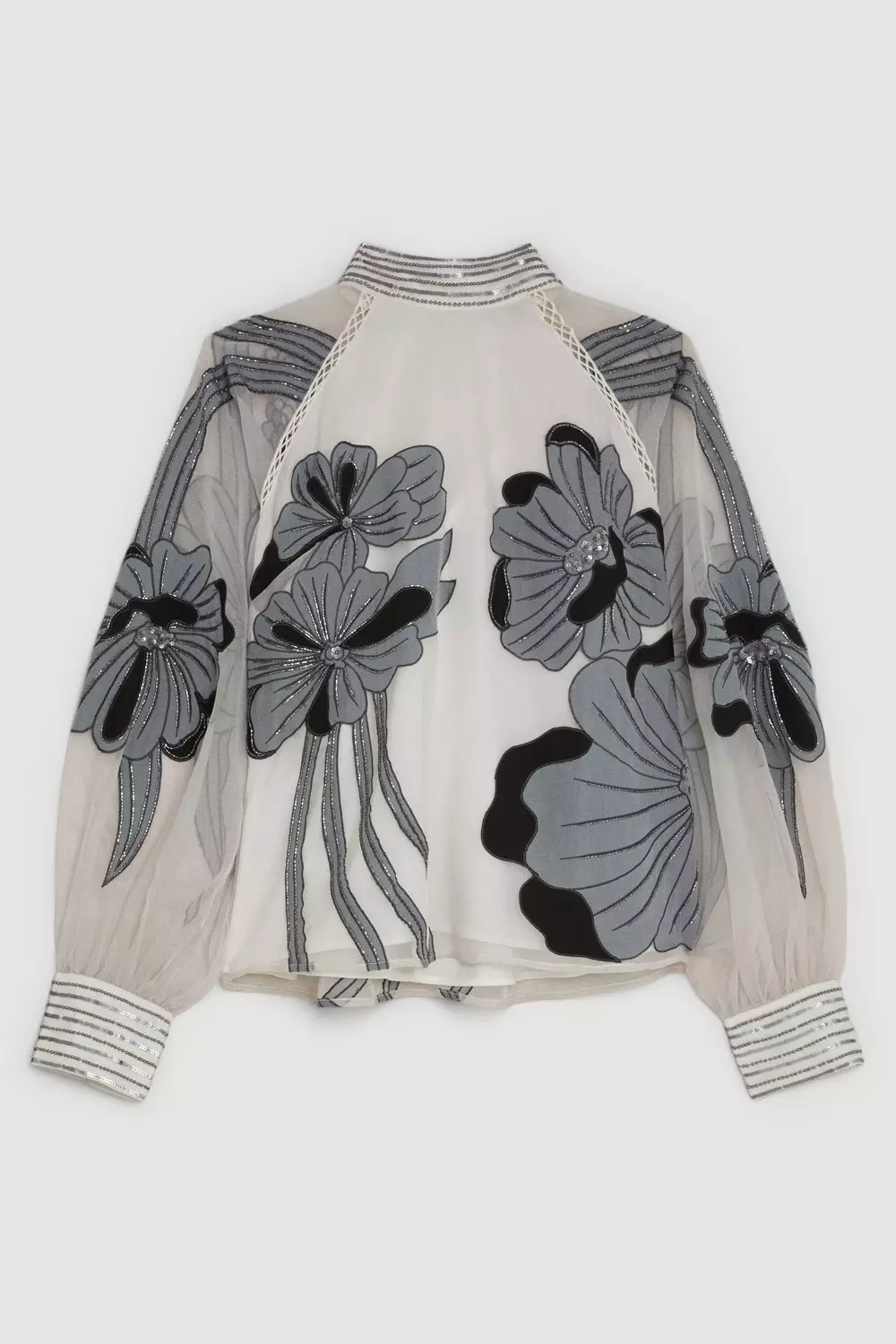 Plus Size Applique Organdie Floral Graphic Woven Top | Karen