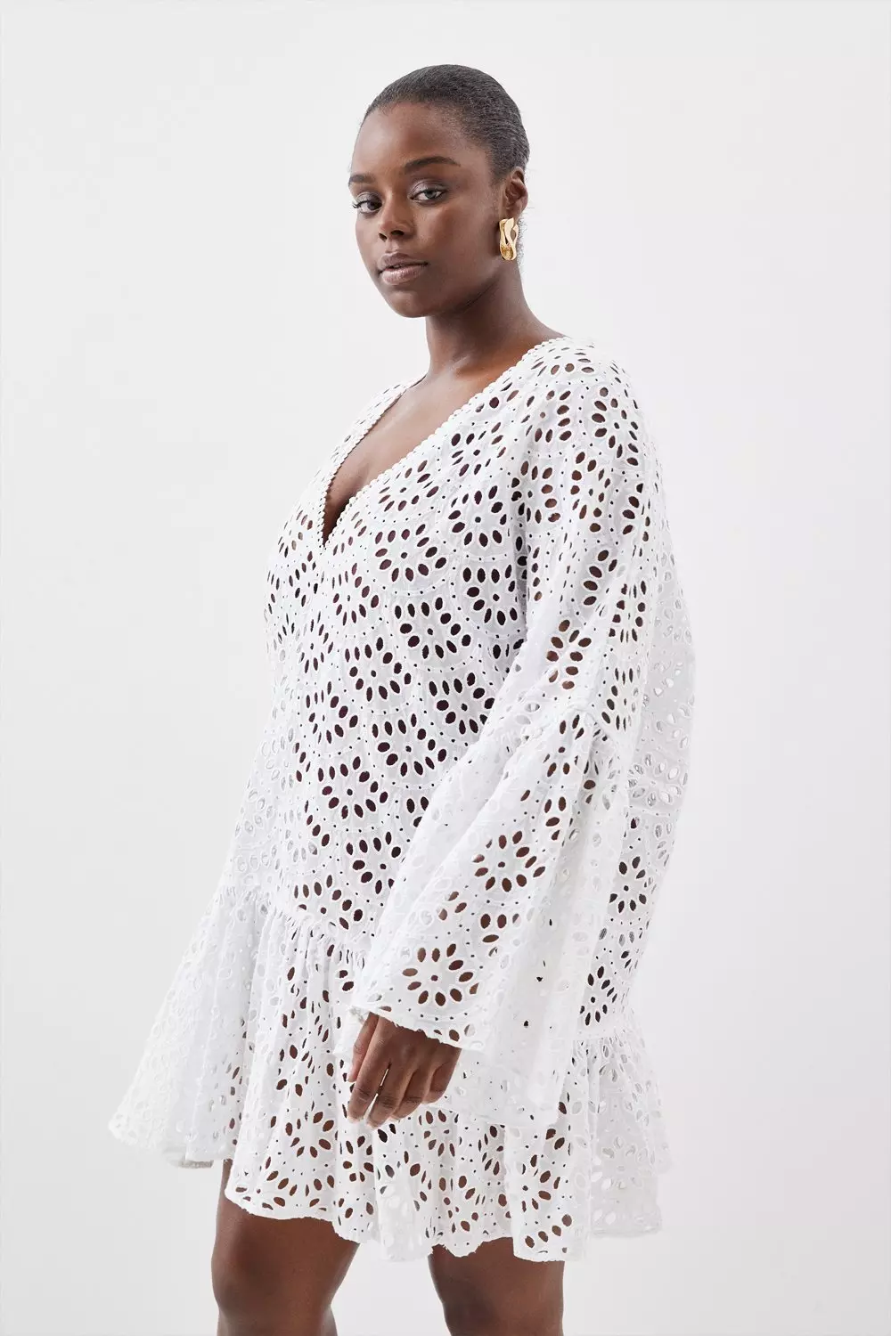 Plus Size Cotton Eyelet Beach Mini Kimono | Karen Millen