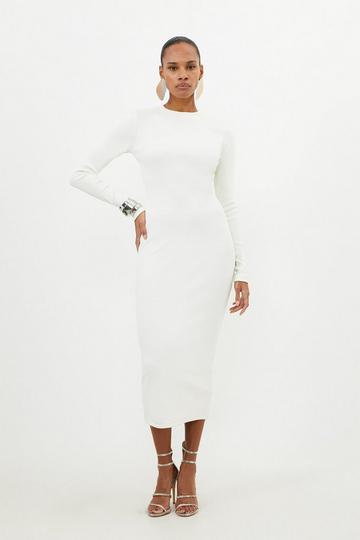 Compact Jersey Ribbed Maxi Dress ivory