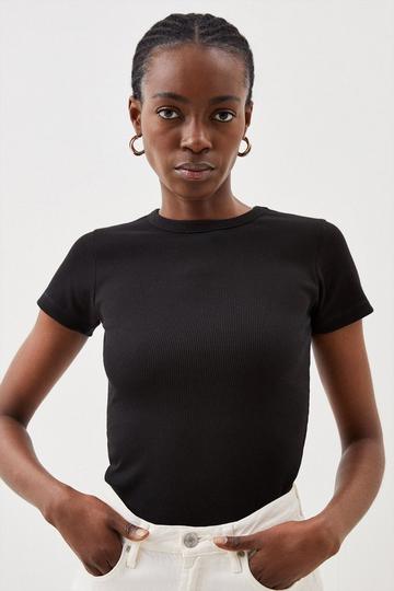Compact Jersey Short Sleeve Ribbed Top black