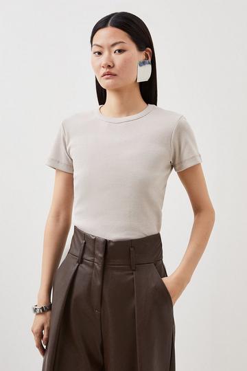 Compact Jersey Short Sleeve Ribbed Top neutral