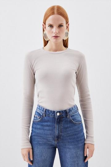 Compact Jersey Long Sleeve Ribbed Top neutral