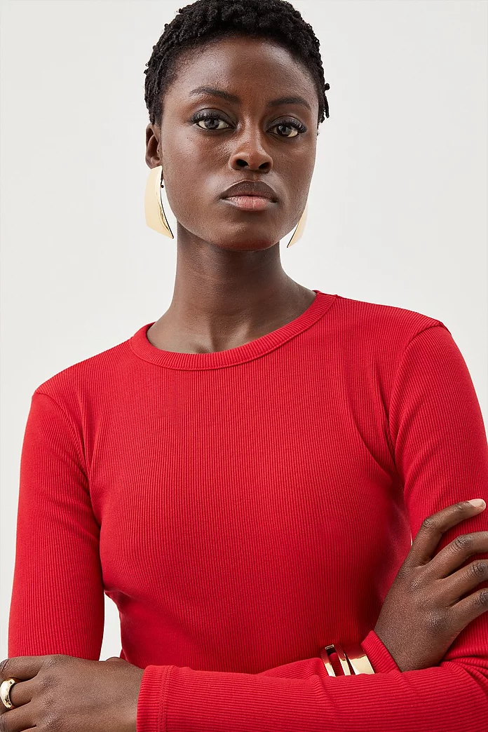 Compact Jersey Long Sleeve Ribbed Top | Karen Millen Compact Jersey Long Sleeve Ribbed Top | Karen Millen