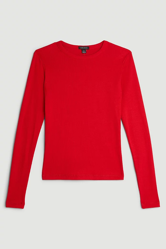 Compact Jersey Long Sleeve Ribbed Top | Karen Millen Compact Jersey Long Sleeve Ribbed Top | Karen Millen