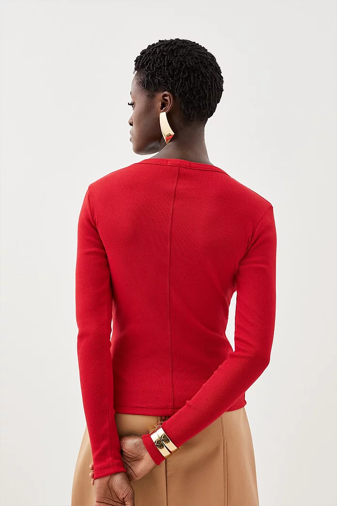 Compact Jersey Long Sleeve Ribbed Top | Karen Millen Compact Jersey Long Sleeve Ribbed Top | Karen Millen