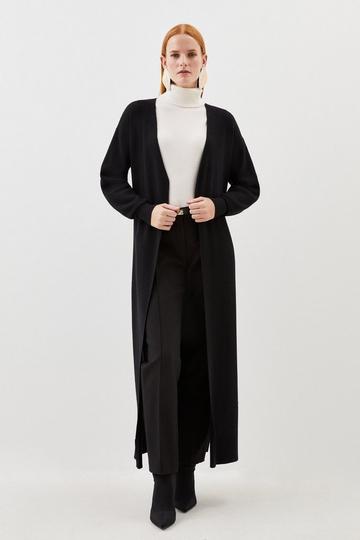 Black Premium Alpaca Wool Blend Belted Full Sleeve Knit Cardigan