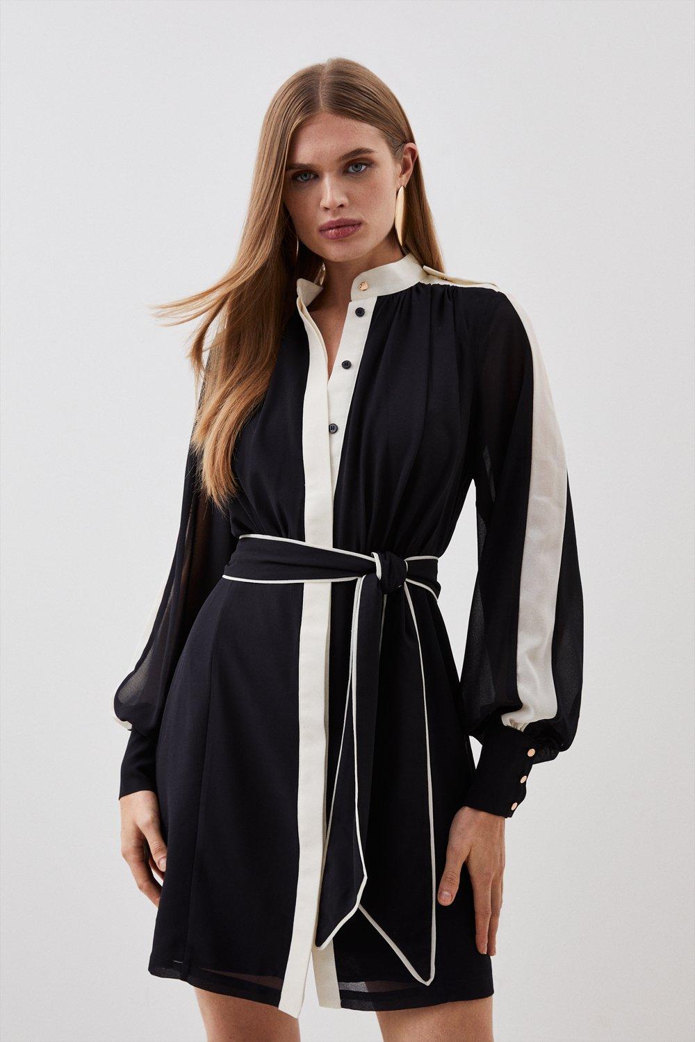 Military Mono Belted Woven Mini Dress | Karen Millen