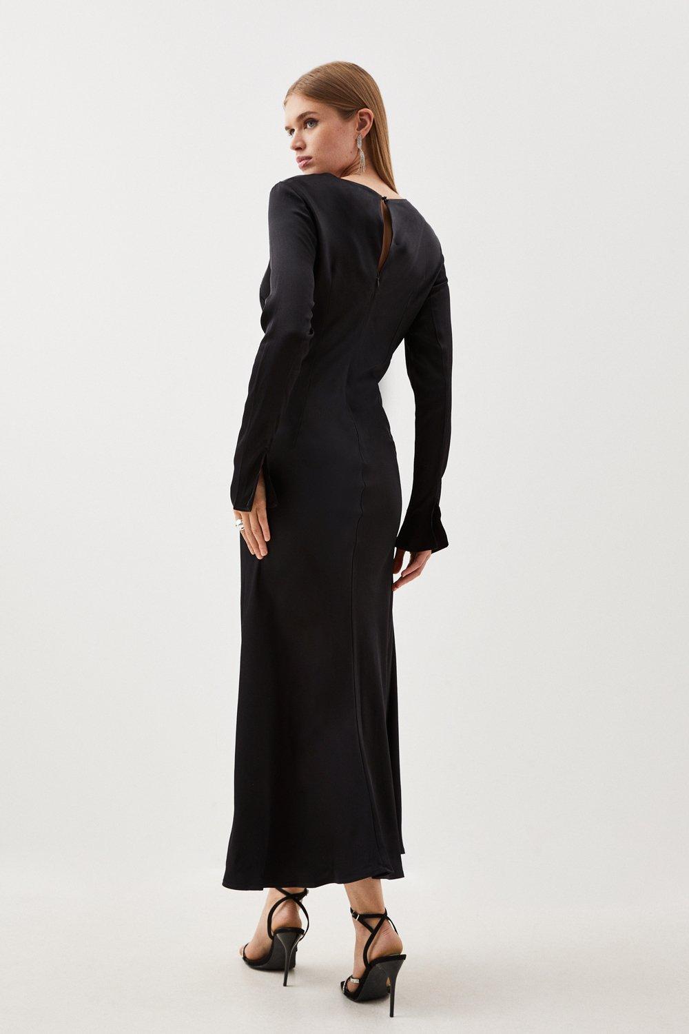 Viscose Satin Woven Long Sleeve Maxi Dress | Karen Millen