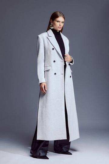 Grey Italian Manteco Wool Maxi Double Breasted Tailored Coat