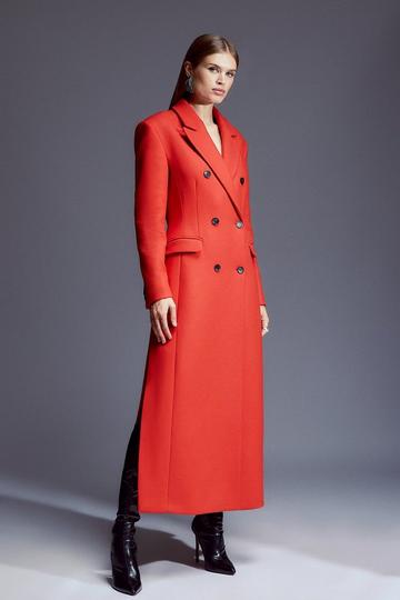 Red Italian Wool Maxi Double Breasted Tailored Coat