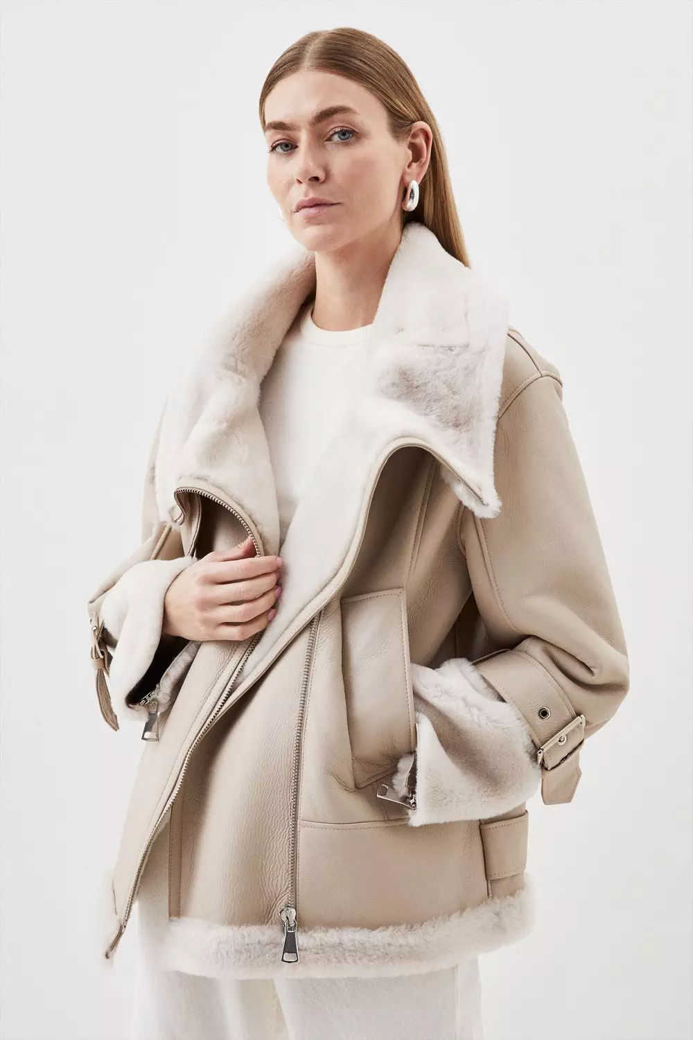 Italian Shearling Aviator Jacket Karen Millen