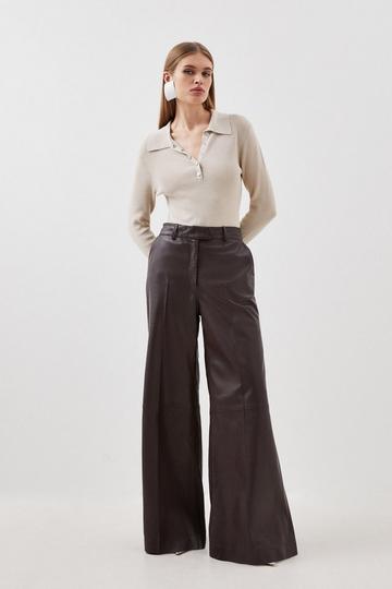 Leather Wide Leg Trousers chocolate