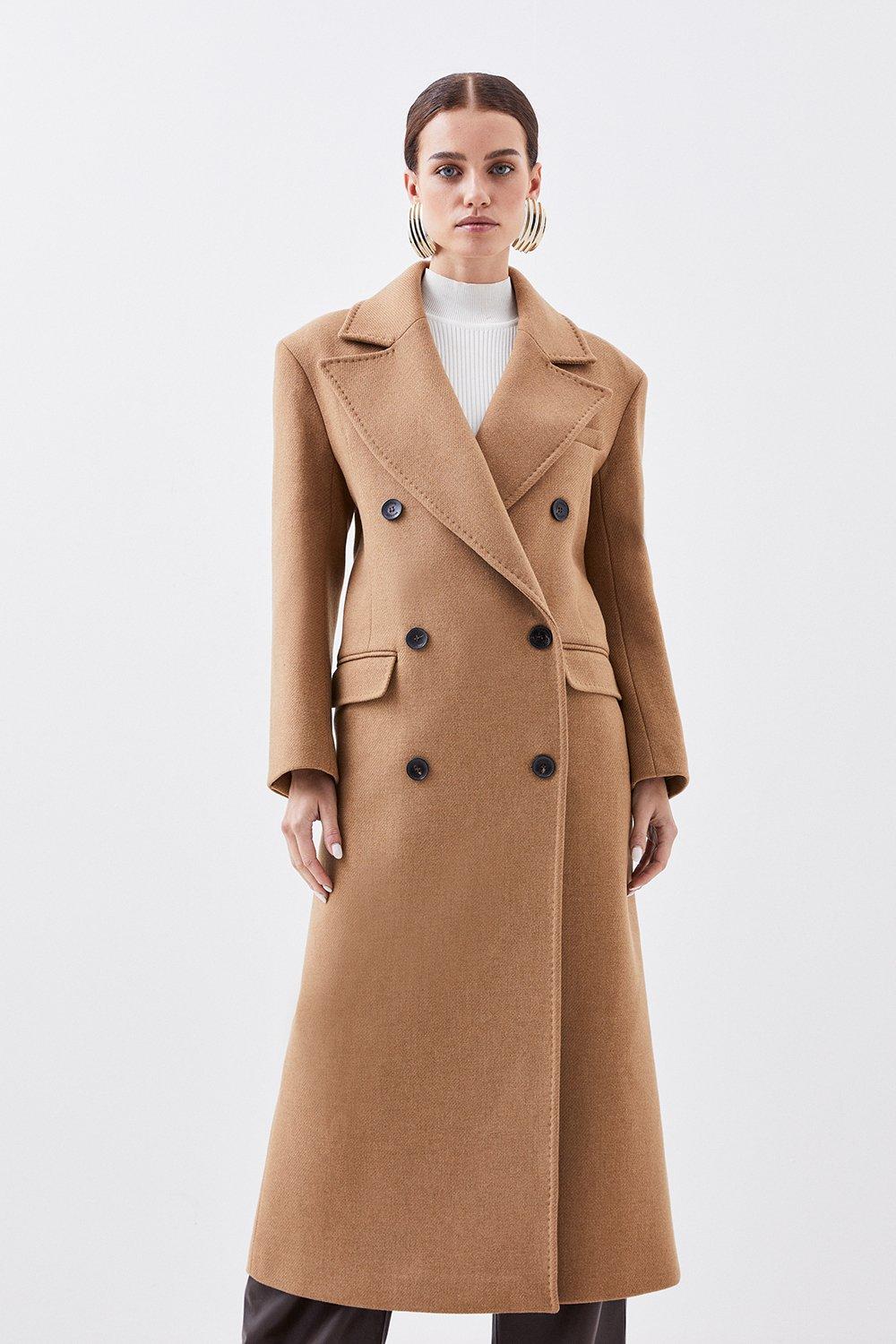 Petite Italian Manteco Wool Blend Double Breasted Midi Coat Karen Millen