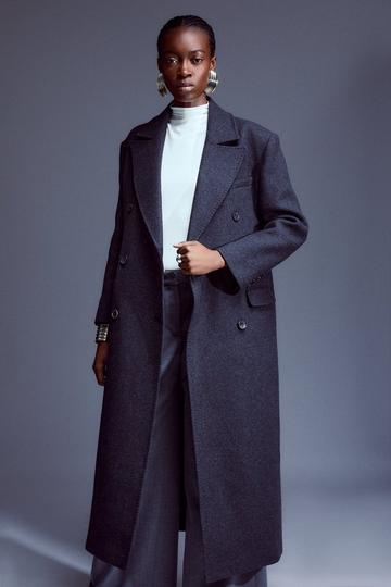 Premium Italian Manteco Wool Blend Double Breasted Midi Coat charcoal