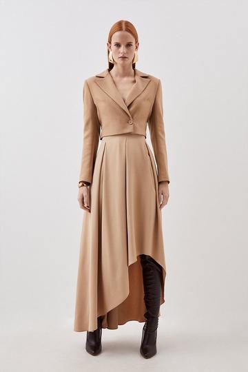 Compact Stretch Tailored & Fluid Mix Dress camel