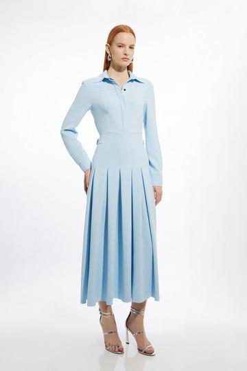 Blue Tailored Crepe Shirt Dress