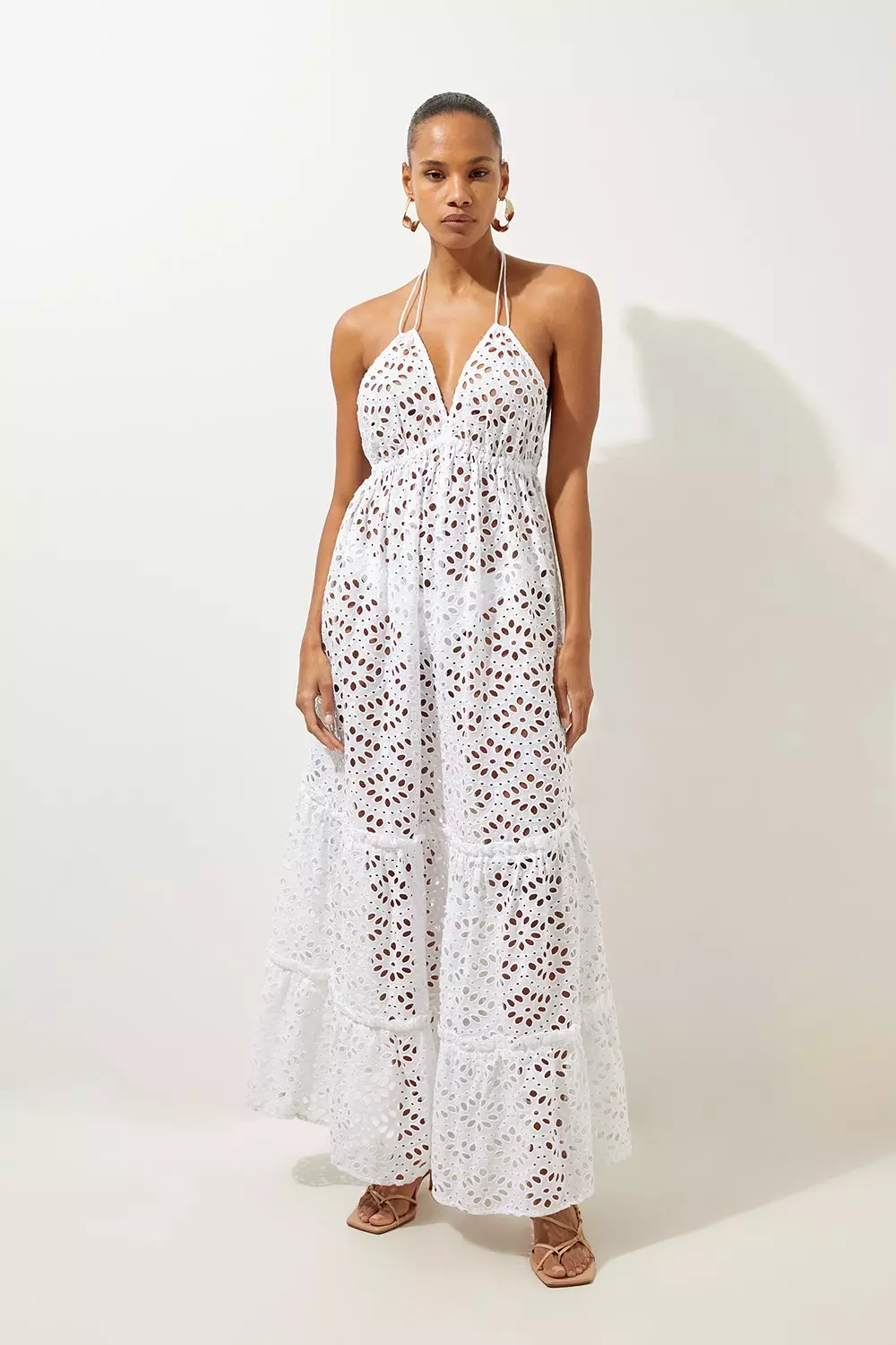 Tiered Broderie Maxi Beach Dress Karen Millen