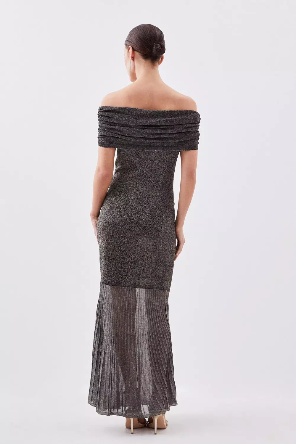 Petite Slinky Viscose Sparkle Off The Shoulder Knit Maxi Dress Karen Millen