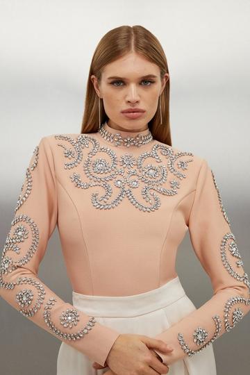 Figure Form Bandage Embellished Knit Top blush