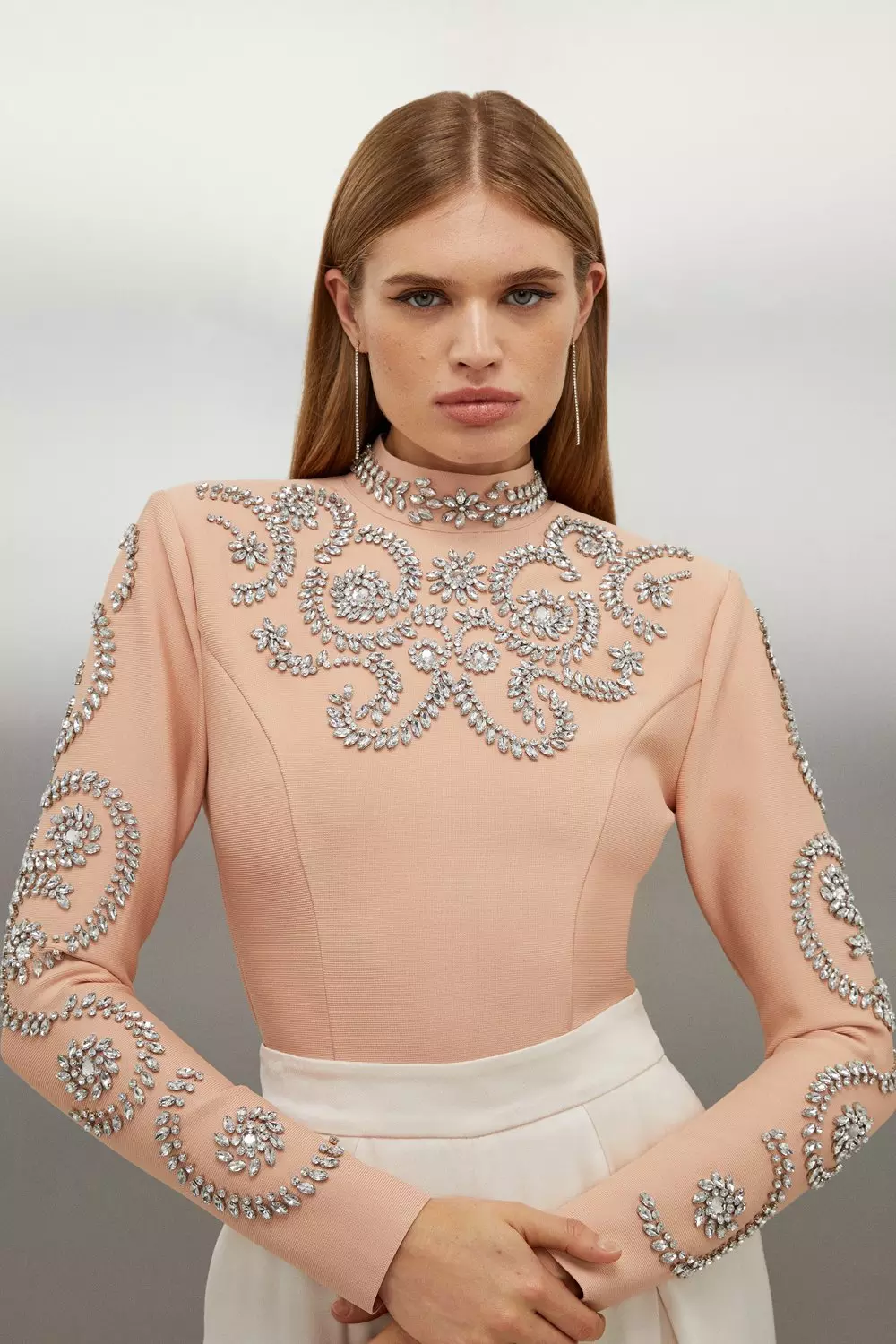 Karen Millen◇ラッフルヘムホルターニットドレス Figure Form Bandage Embellished Bandeau Knit Midi Dress