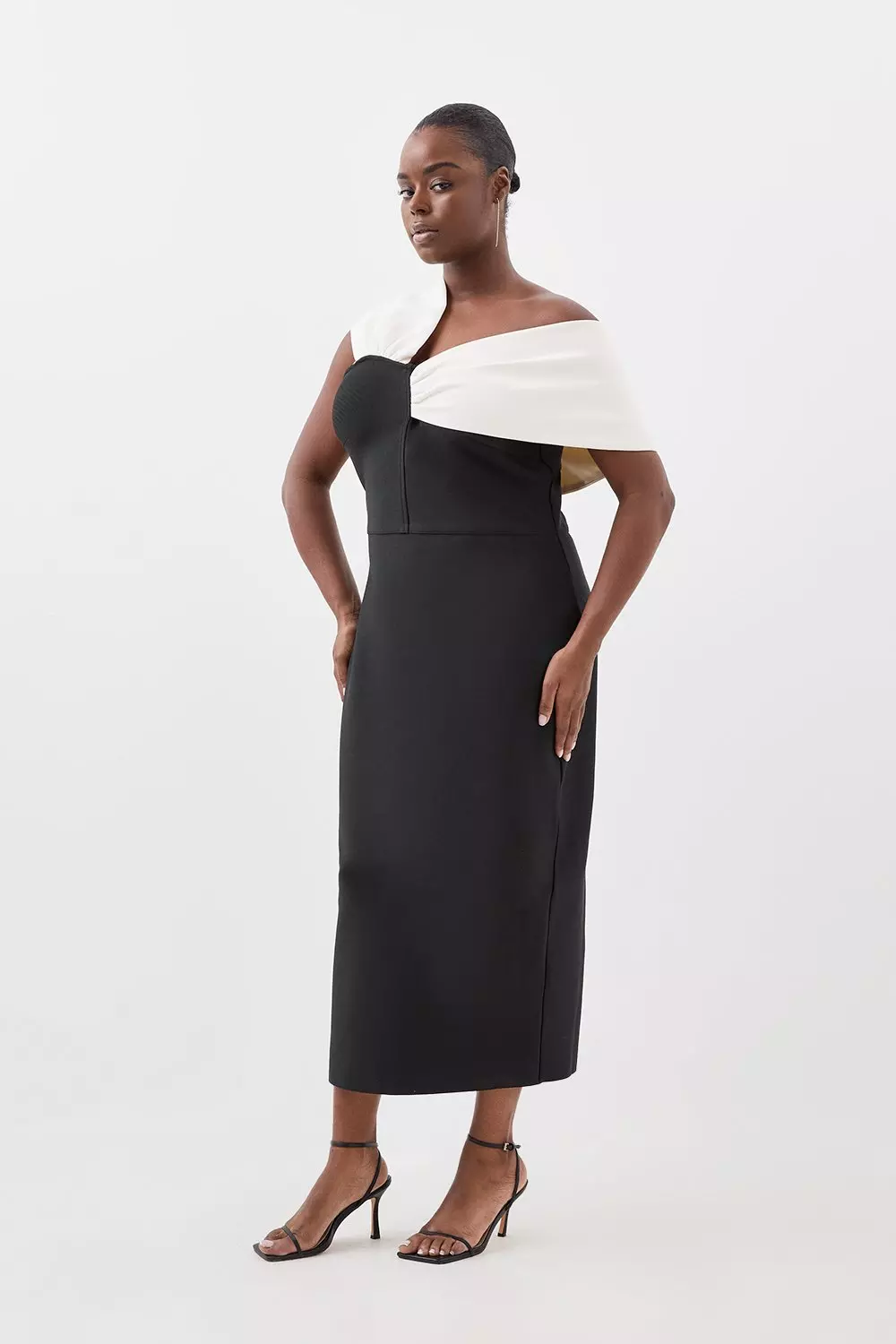 Black Plus Size Figure Form Bandage Knit Asymmetric Strap Midi Dress alternative image