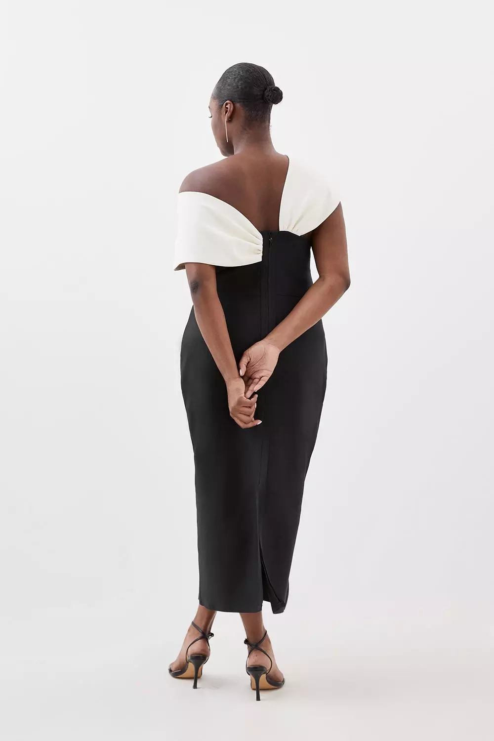 Black Plus Size Figure Form Bandage Knit Asymmetric Strap Midi Dress alternative image