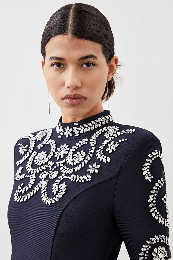 Figure Form Bandage Embellished Knit Mini Dress | Karen Millen Figure Form Bandage Embellished Knit Mini Dress | Karen Millen