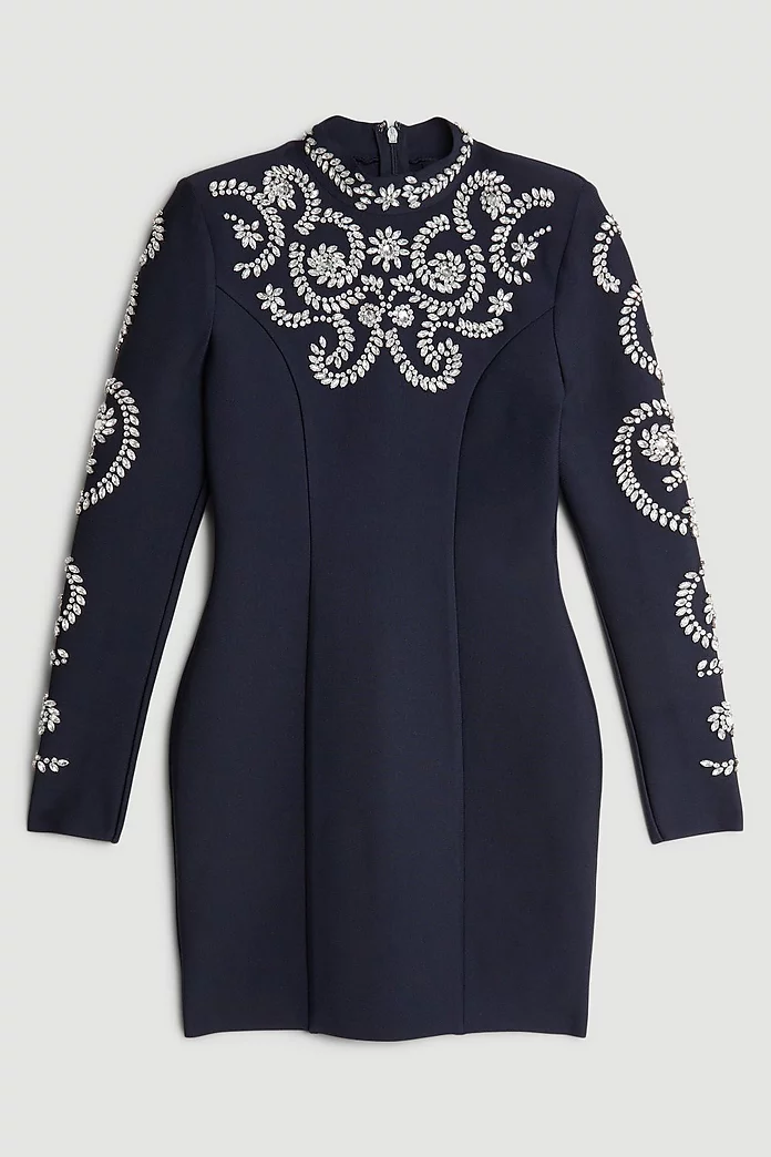 Figure Form Bandage Embellished Knit Mini Dress | Karen Millen Figure Form Bandage Embellished Knit Mini Dress | Karen Millen