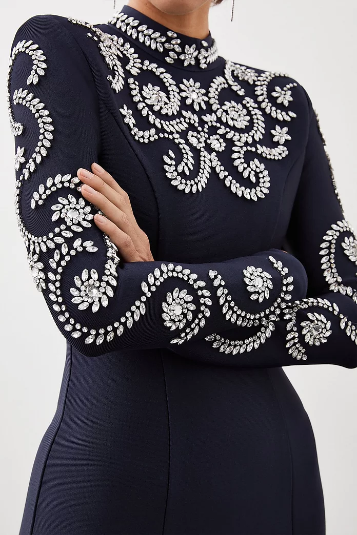 Figure Form Bandage Embellished Knit Mini Dress | Karen Millen Figure Form Bandage Embellished Knit Mini Dress | Karen Millen