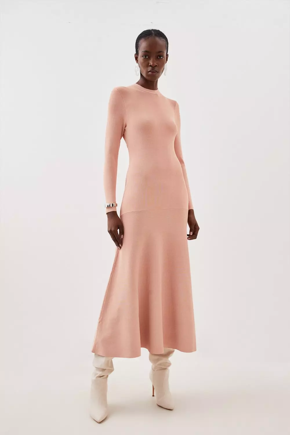 Soft pink Premium Drape Compact Knit High Low Dress alternative image