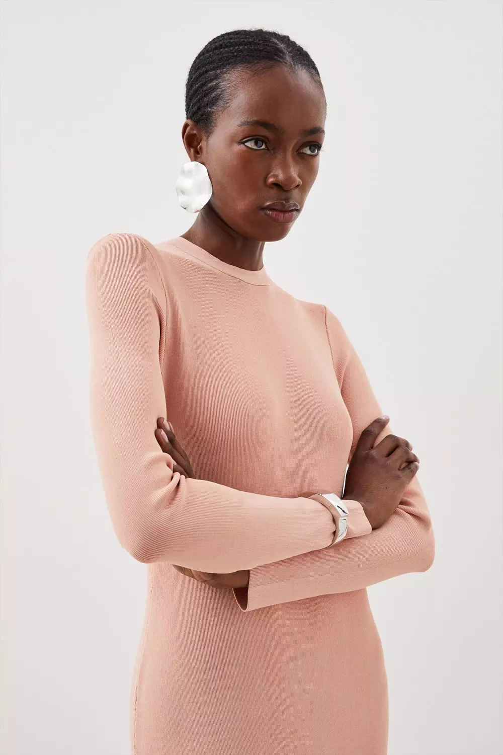 Soft pink Premium Drape Compact Knit High Low Dress alternative image