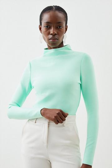 Figure Form Bandage Funnel Neck Knit Top jade