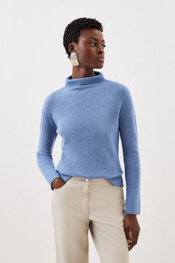 Cashmere Blend Knit Shell Neck Top mid blue