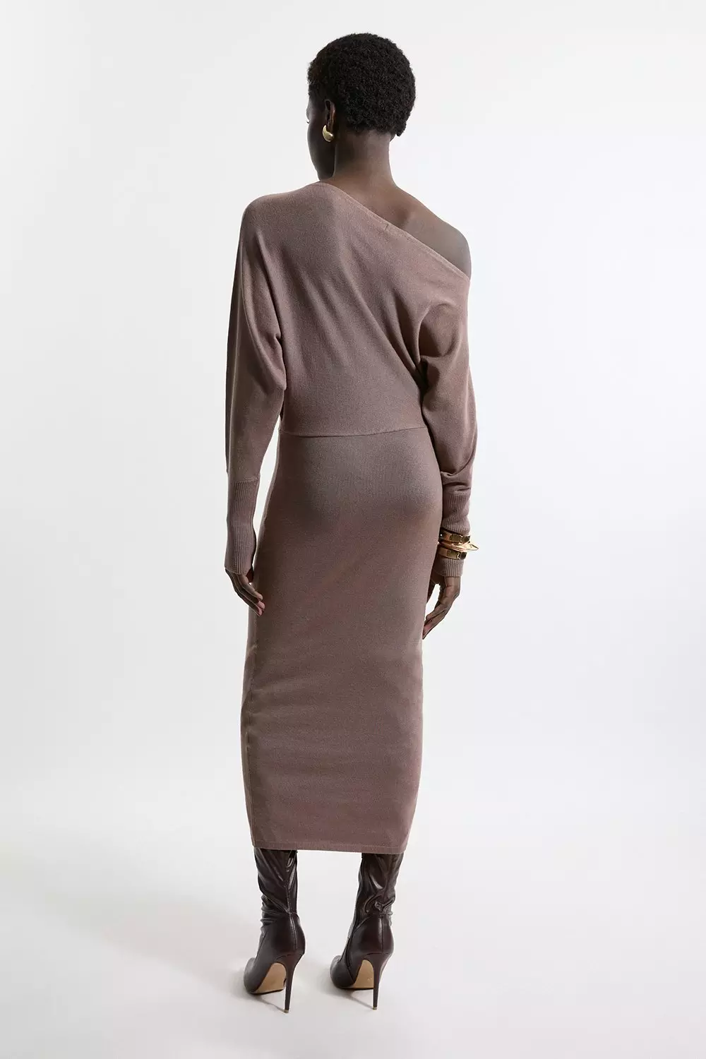 Karen Millen ニット アシンメトリーネックミディドレス Viscose Blend Knit Asymmetric Neck Midi Dress | Karen Millen