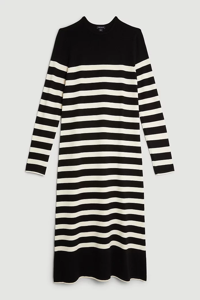 Viscose Blend Knit Stripe Midi Dress | Karen Millen Viscose Blend Knit Stripe Midi Dress | Karen Millen