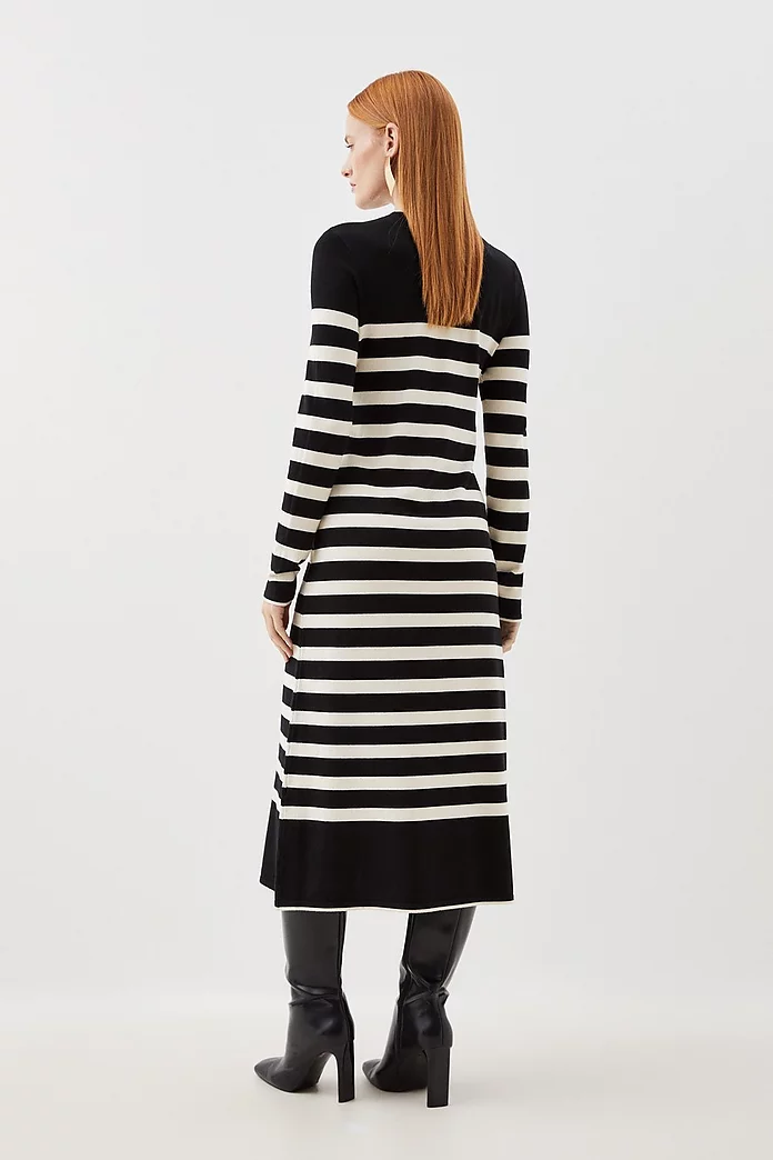 Viscose Blend Knit Stripe Midi Dress | Karen Millen Viscose Blend Knit Stripe Midi Dress | Karen Millen