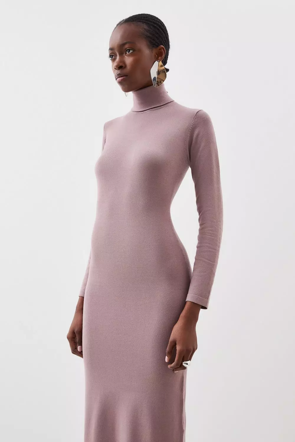 Viscose Blend Knit Turtleneck Midi Dress Karen Millen