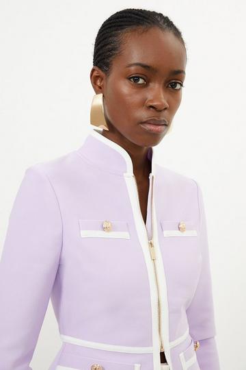 Figure Form Bandage Contrast Piping Knit Jacket lilac