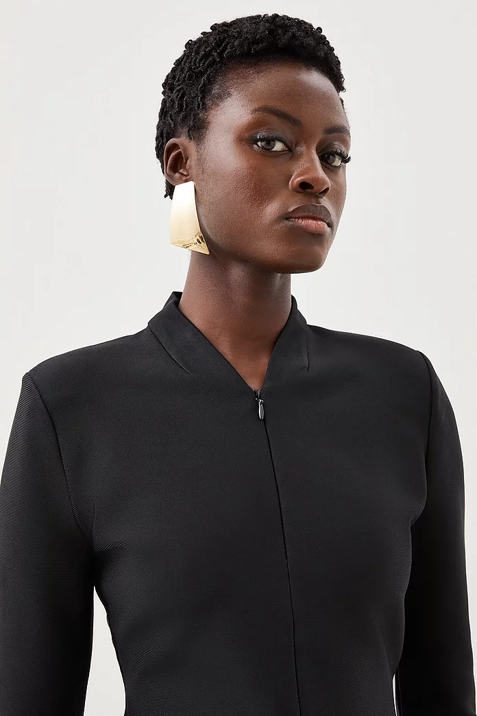 Figure Form Bandage Sharp Shoulder Collared Knit Top | Karen Figure Form Bandage Sharp Shoulder Collared Knit Top | Karen
