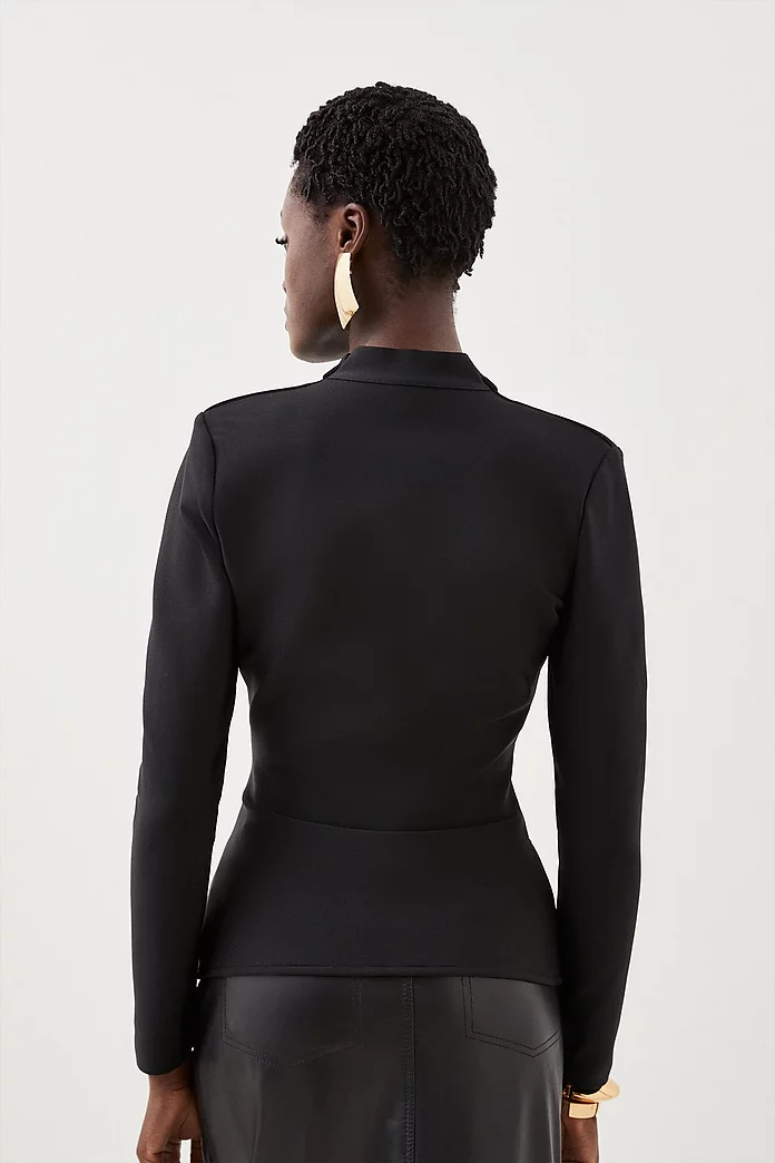 Figure Form Bandage Sharp Shoulder Collared Knit Top | Karen Figure Form Bandage Sharp Shoulder Collared Knit Top | Karen