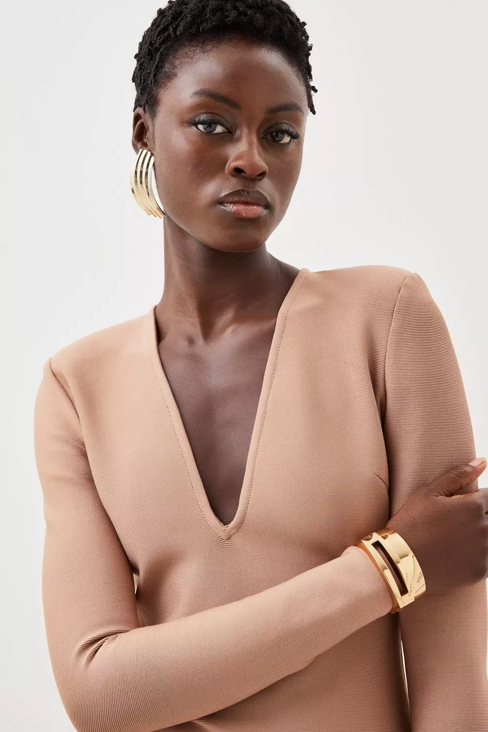 Figure Form Bandage Knit V Neck Midi Dress | Karen Millen
