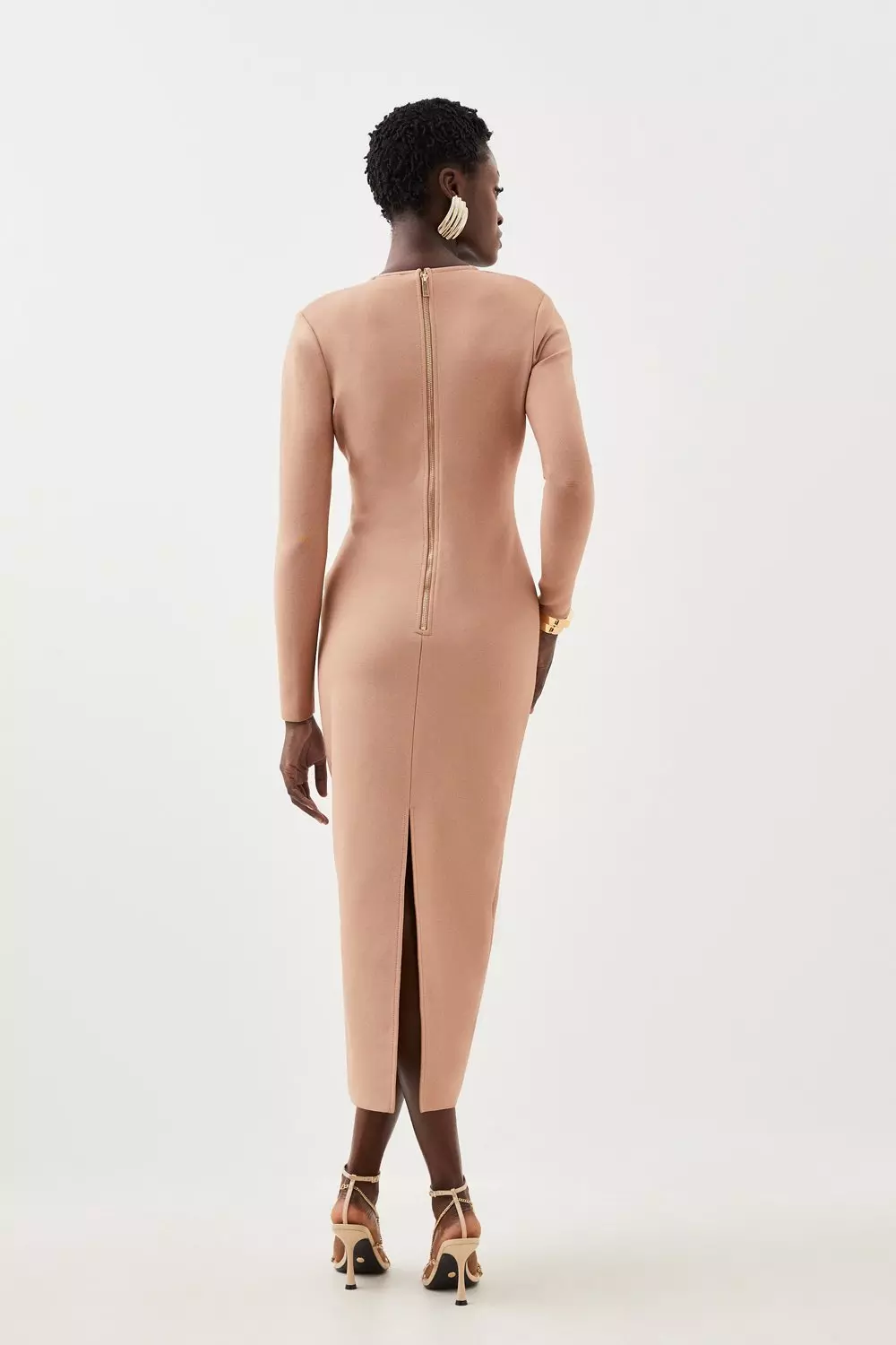 Figure Form Bandage Knit V Neck Midaxi Dress | Karen Millen