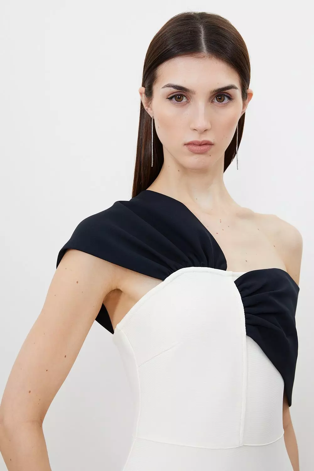 Figure Form Bandage Asymmetric Strap Knit Midi Dress | Karen