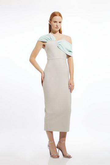 Figure Form Bandage Asymmetric Strap Knit Midi Dress mint