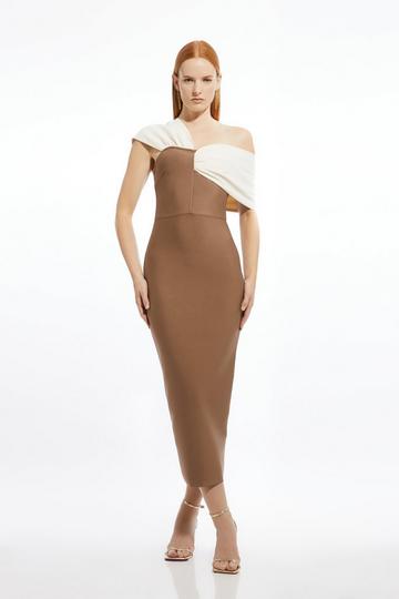 Figure Form Bandage Asymmetric Strap Knit Midi Dress taupe