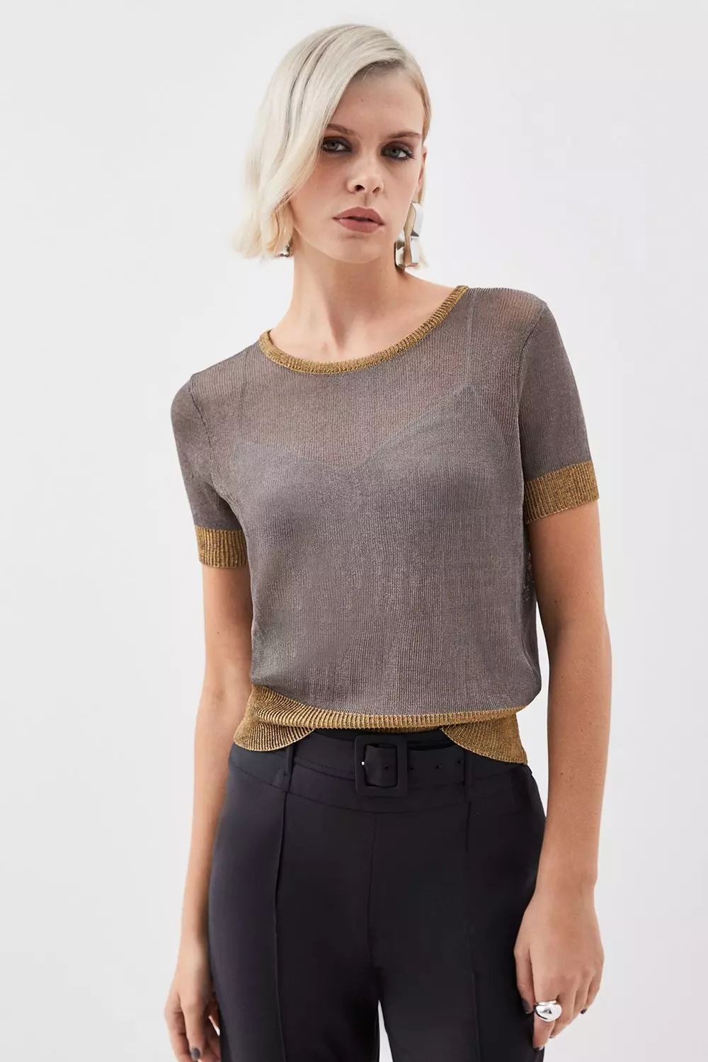 The Founder Premium Metallic Sparkle Knit Top | Karen Millen