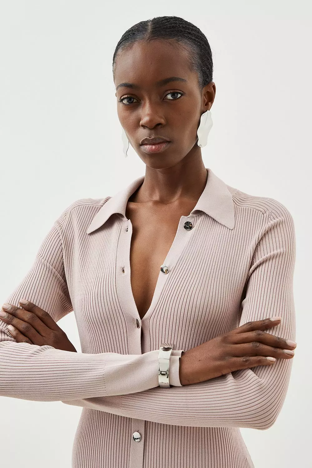 Premium Drape Knit Collared Dress | Karen Millen