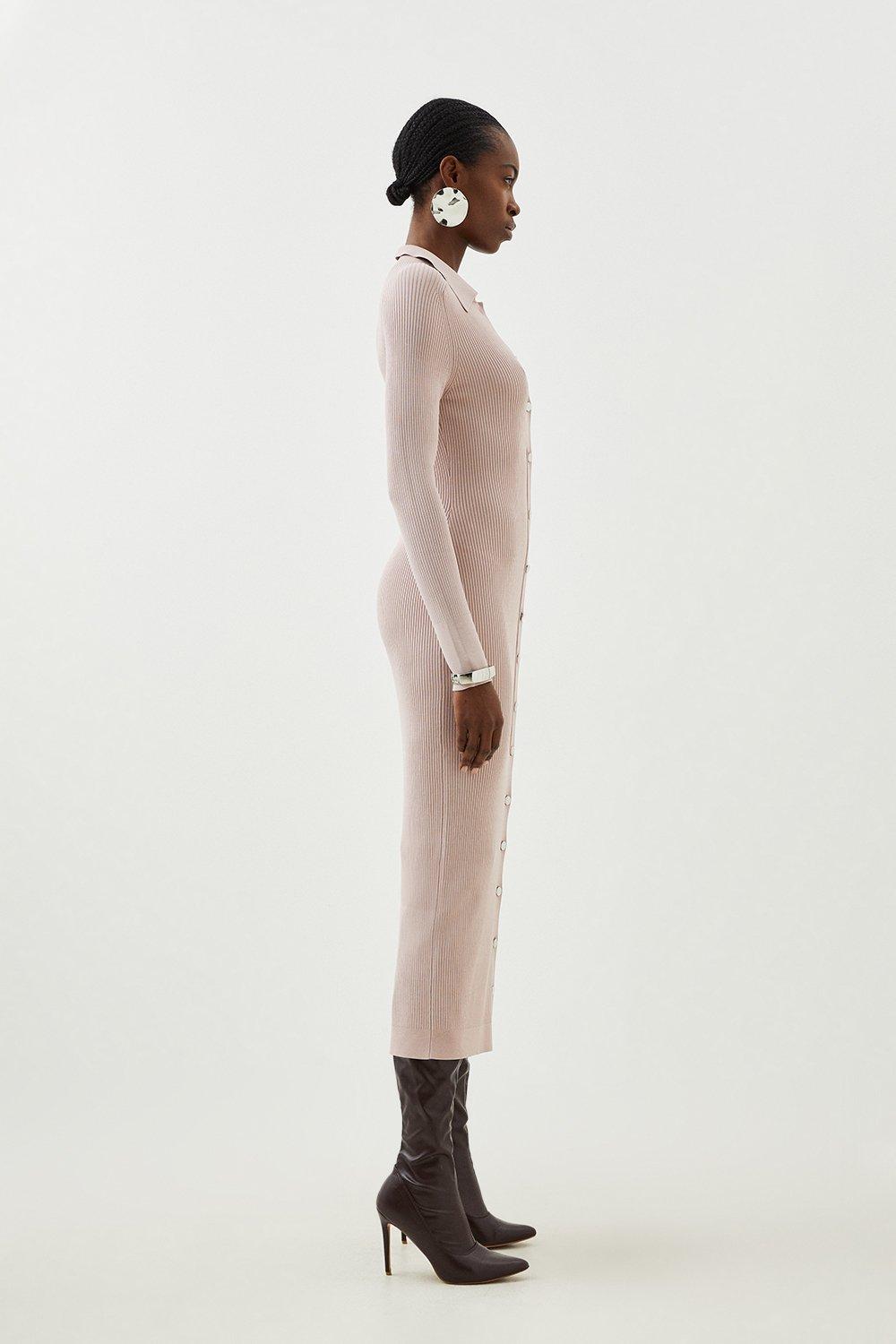 Premium Drape Knit Collared Dress | Karen Millen